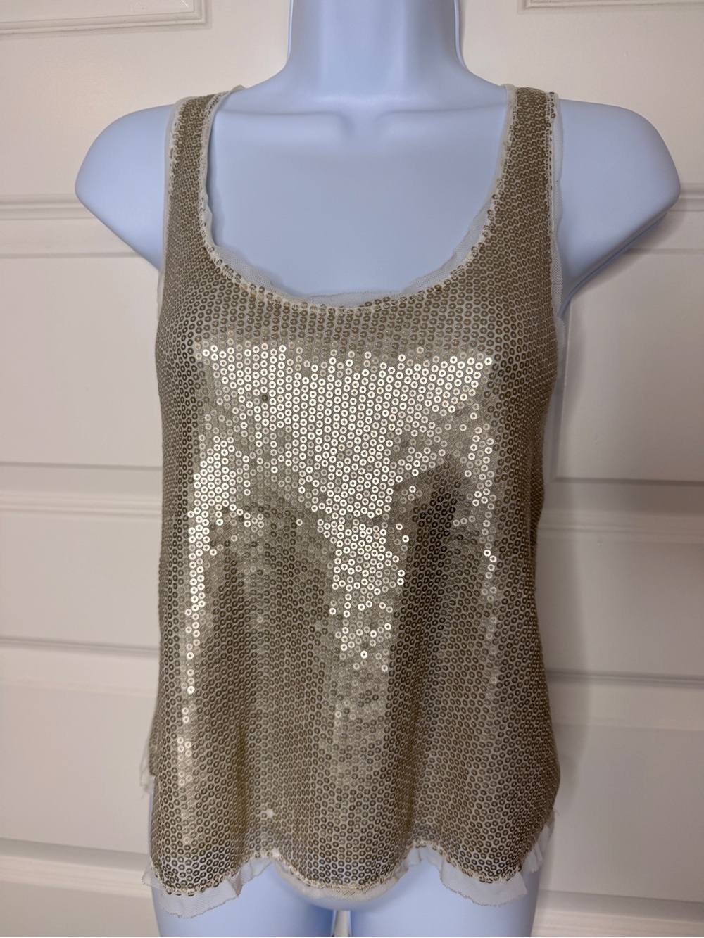 American Eagle Outfitters Gold Sequin Scoop Tank
